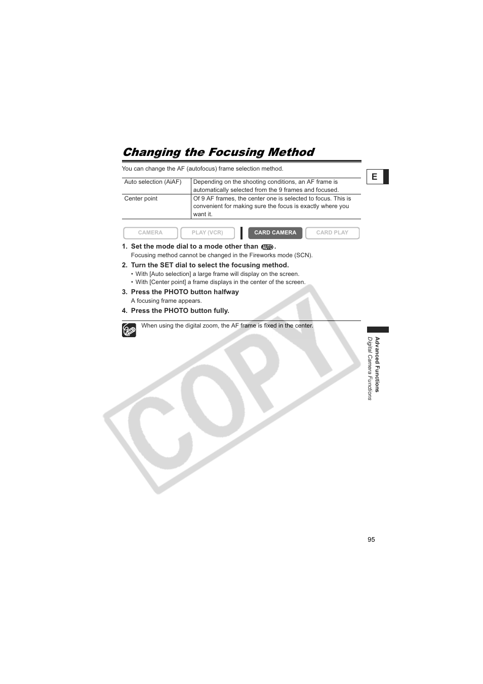 Changing the focusing method | Canon 50 User Manual | Page 95 / 162