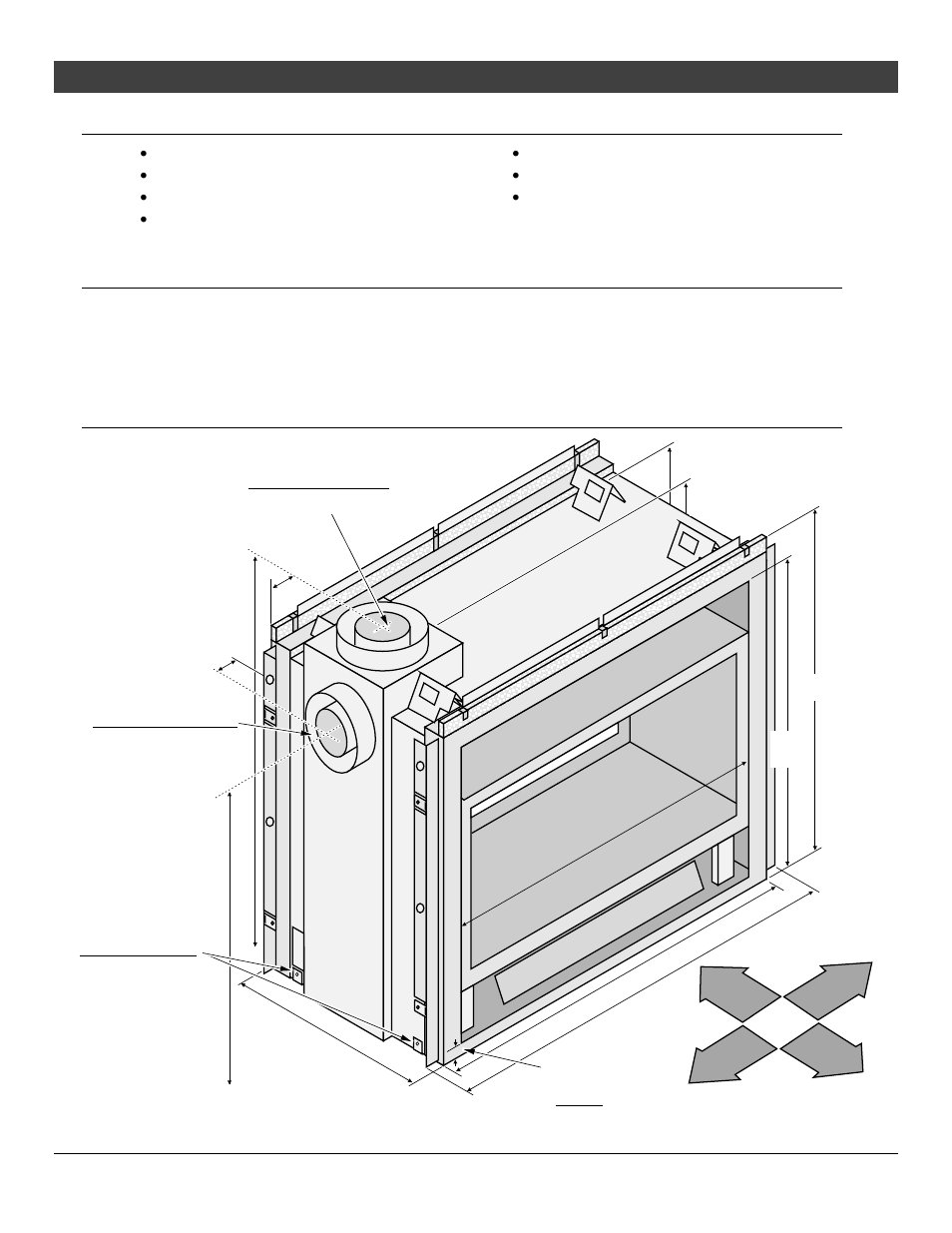 6features and specifications, Installation options, Heating specifications | Dimensions | Avalon Firestyles 864 See-Thru GS2 Installation User Manual | Page 6 / 78