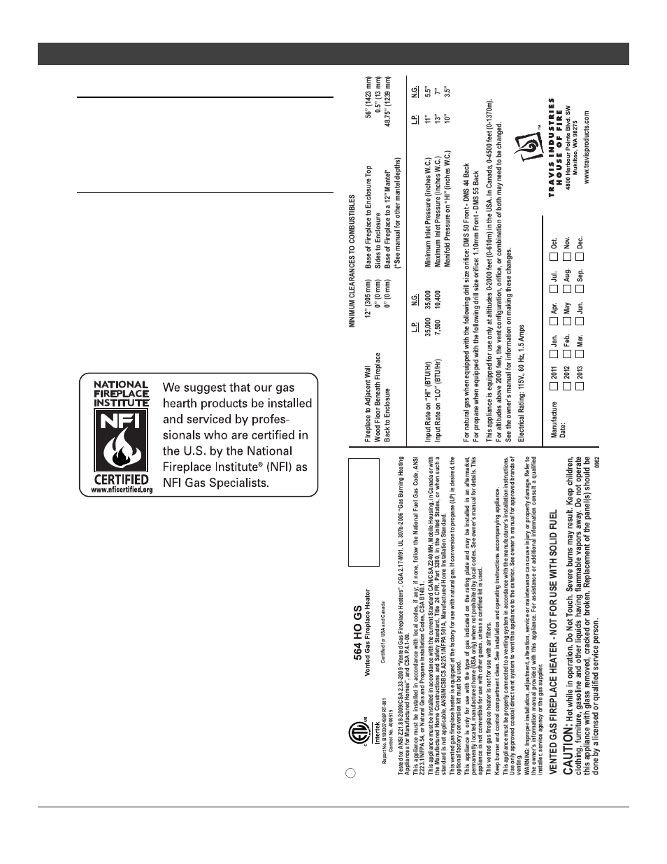 2 introduction, Overview, Listing details | Massachusetts approval, National fireplace institute, Caution | Avalon Firestyles 564 HO GS2 Installation User Manual | Page 2 / 52