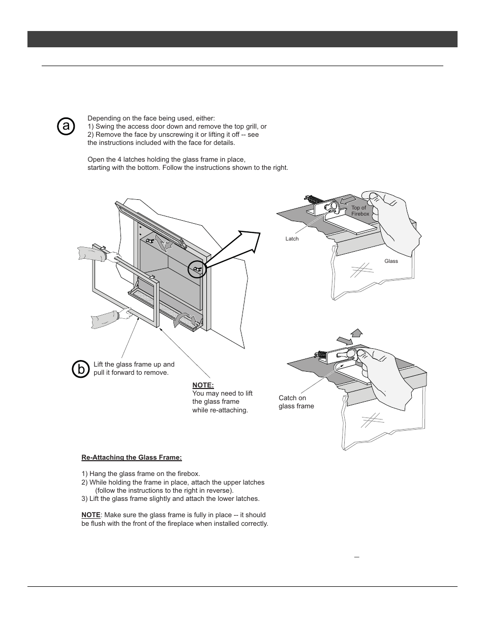 Installation, Glass frame removal | Avalon Firestyles 564 HO GS2 Installation User Manual | Page 43 / 52