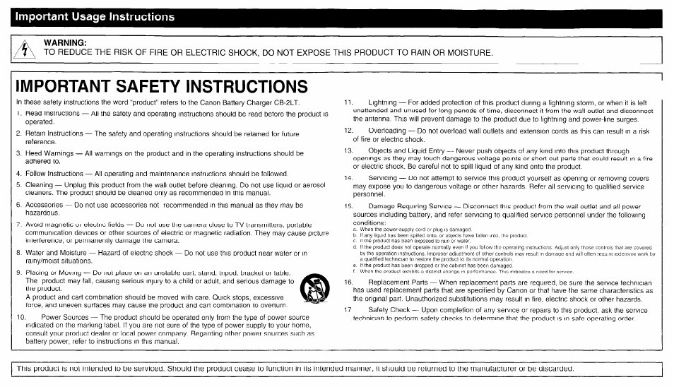 Important usage instructions, Important safety instructions | Canon CB-2LTE User Manual | Page 3 / 4