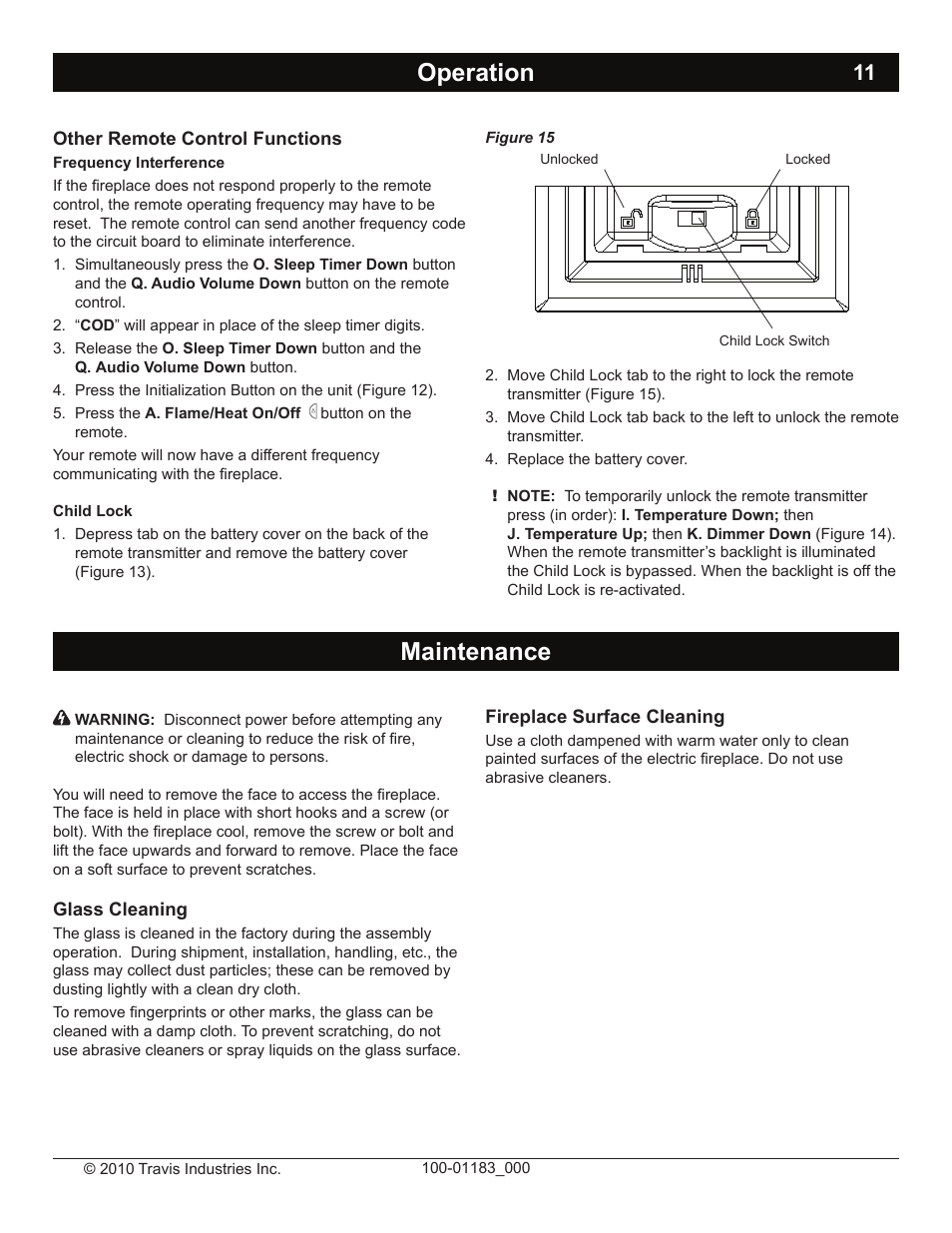 Operation, Maintenance | Avalon Firestyles Hideaway E Fireplace User Manual | Page 11 / 18