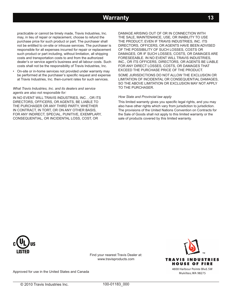 Warranty | Avalon Firestyles Hideaway E Fireplace User Manual | Page 13 / 18