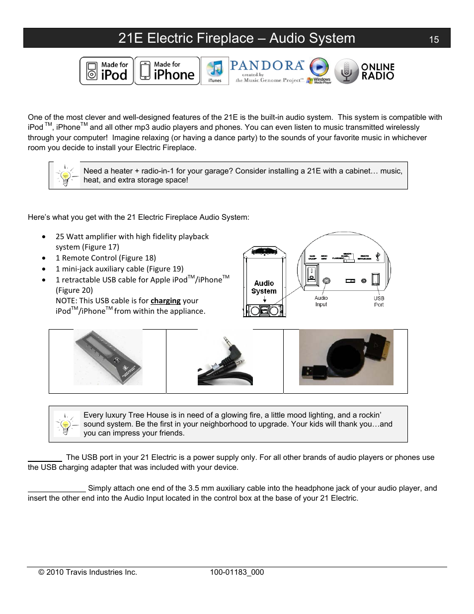 21e electric fireplace – audio system, Overview, What’s included | Avalon Firestyles Hideaway E Fireplace User Manual | Page 15 / 18