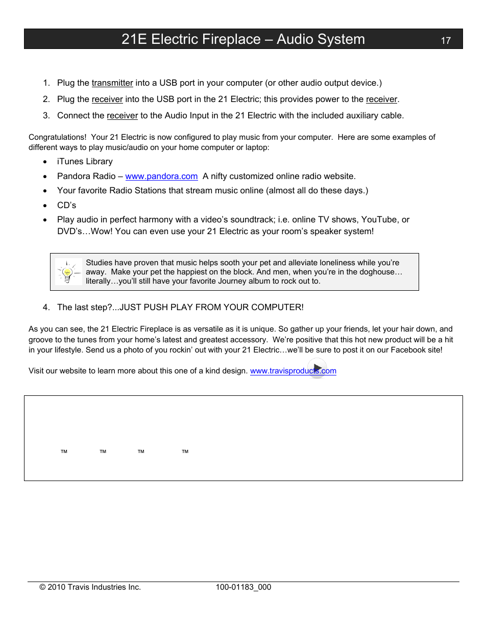 21e electric fireplace – audio system, How wireless feedback works | Avalon Firestyles Hideaway E Fireplace User Manual | Page 17 / 18