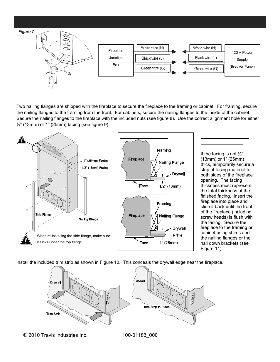 Fireplace installation, Nailing flanges, Trim strip | Avalon Firestyles Hideaway E Fireplace User Manual | Page 7 / 18