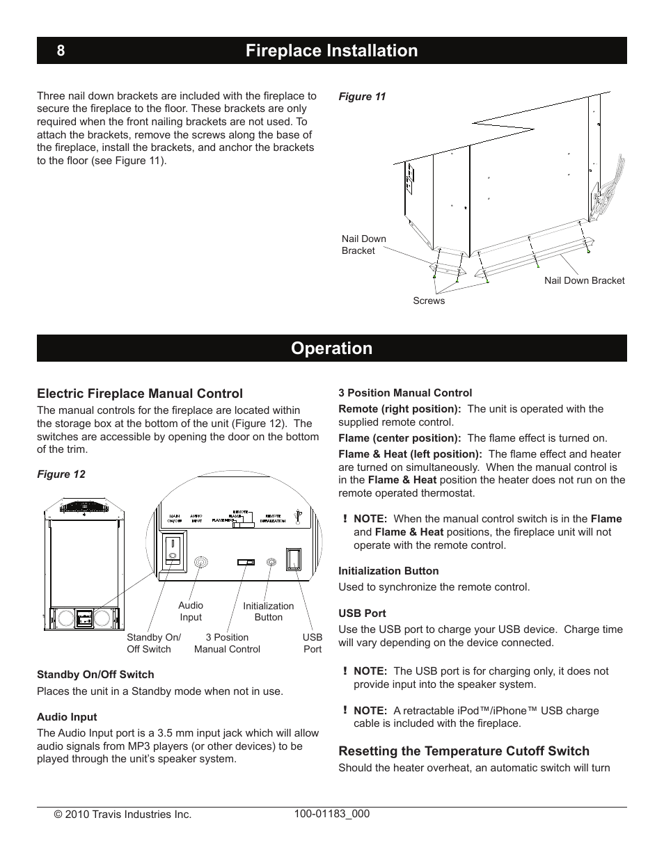 Fireplace installation, Operation | Avalon Firestyles Hideaway E Fireplace User Manual | Page 8 / 18