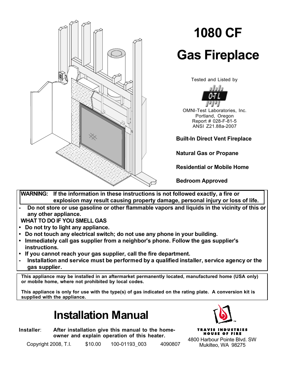 Avalon Firestyles 1080 CF Installation User Manual | 60 pages
