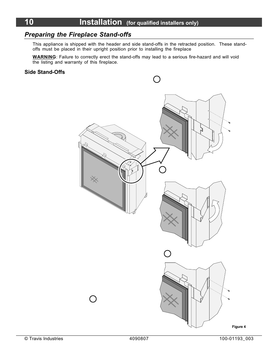 10 installation, Preparing the fireplace stand-offs | Avalon Firestyles 1080 CF Installation User Manual | Page 10 / 60