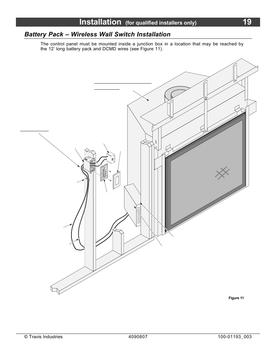 Installation, Battery pack – wireless wall switch installation, For qualified installers only) | Avalon Firestyles 1080 CF Installation User Manual | Page 19 / 60