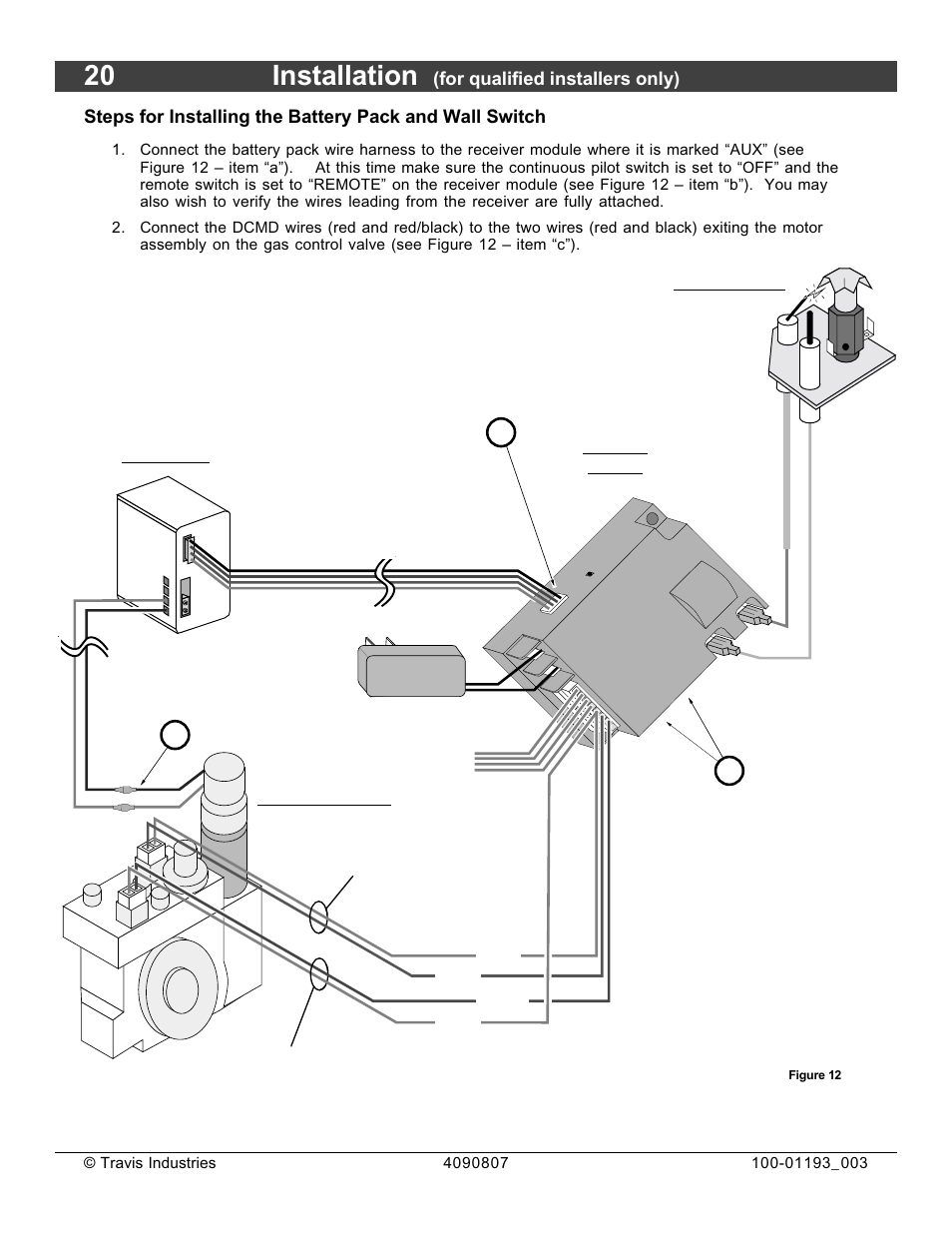 20 installation, Ab c, For qualified installers only) | Avalon Firestyles 1080 CF Installation User Manual | Page 20 / 60