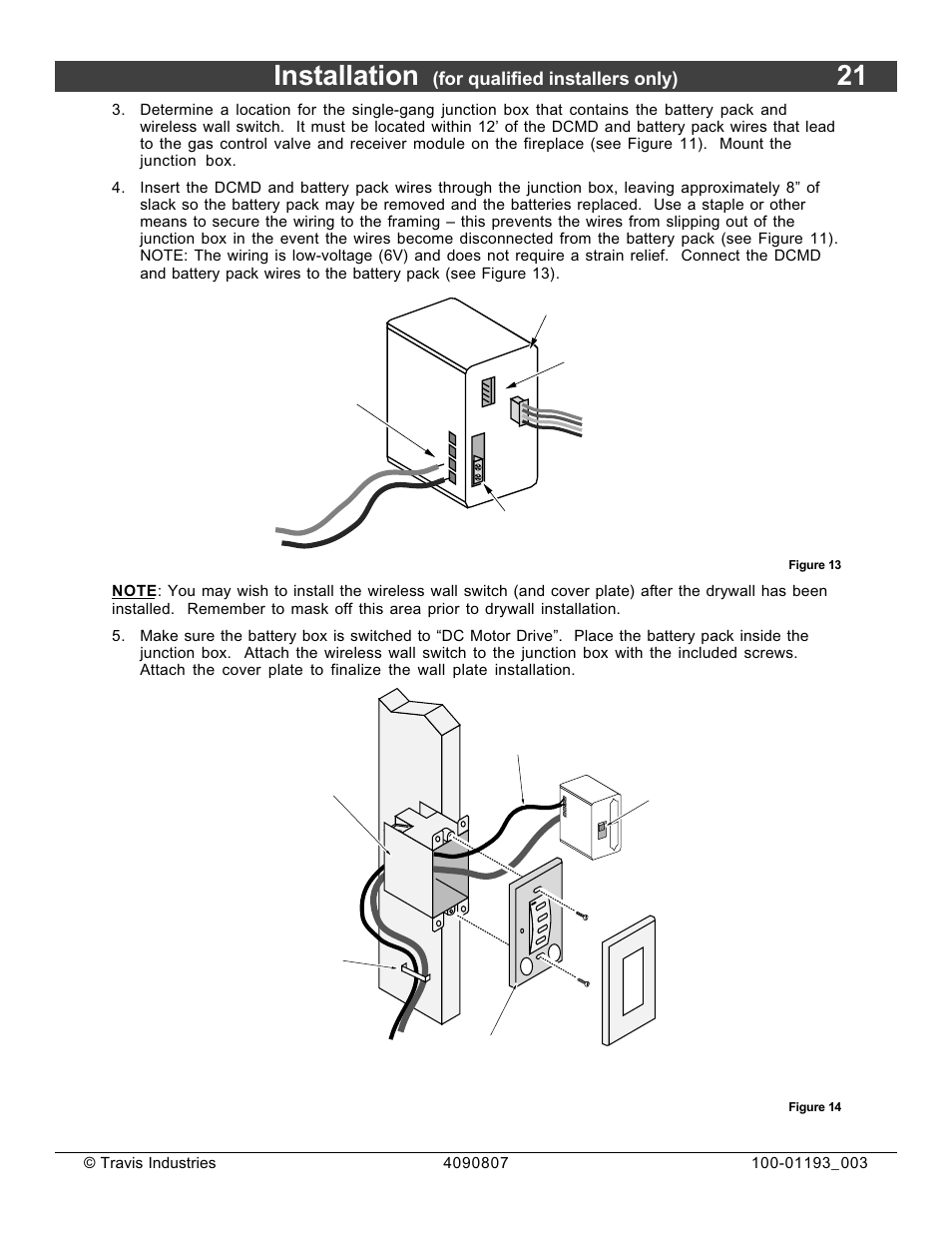 Installation, For qualified installers only) | Avalon Firestyles 1080 CF Installation User Manual | Page 21 / 60