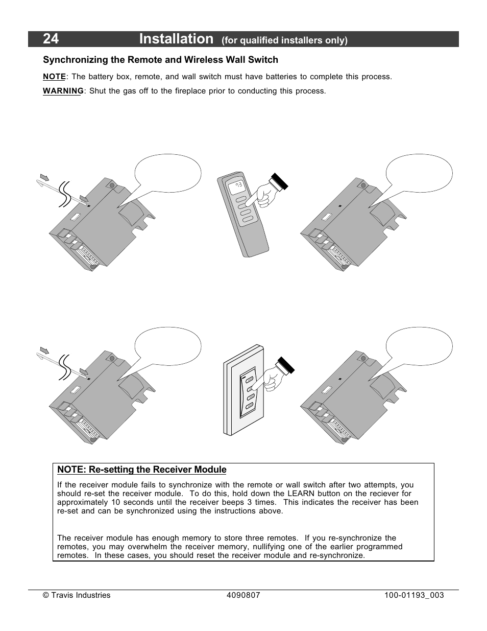 24 installation, Beep, For qualified installers only) | Synchronizing the remote and wireless wall switch, Beep, beep, Beep, beep, beep | Avalon Firestyles 1080 CF Installation User Manual | Page 24 / 60