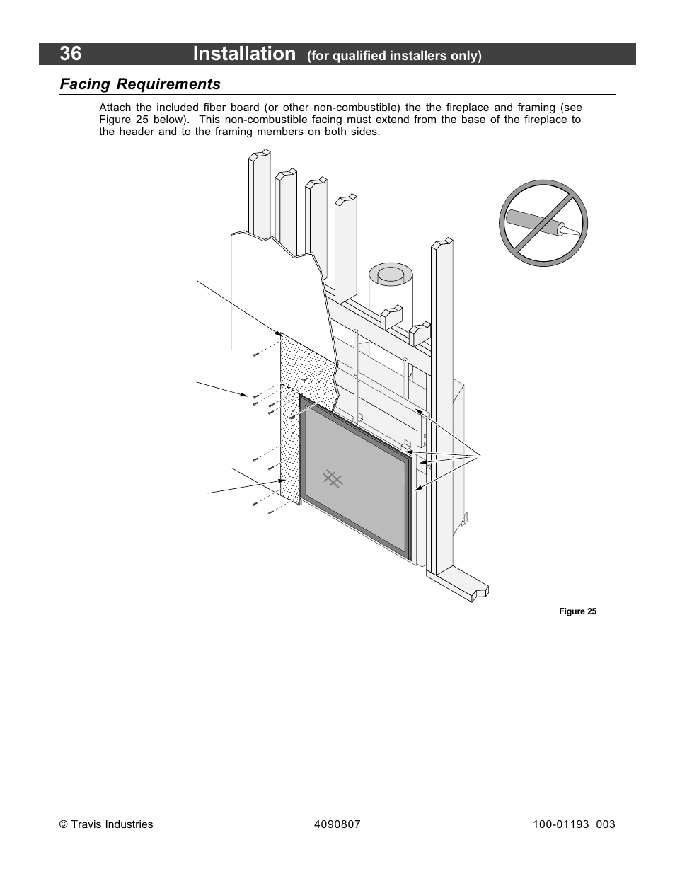 36 installation, Facing requirements, For qualified installers only) | Avalon Firestyles 1080 CF Installation User Manual | Page 36 / 60