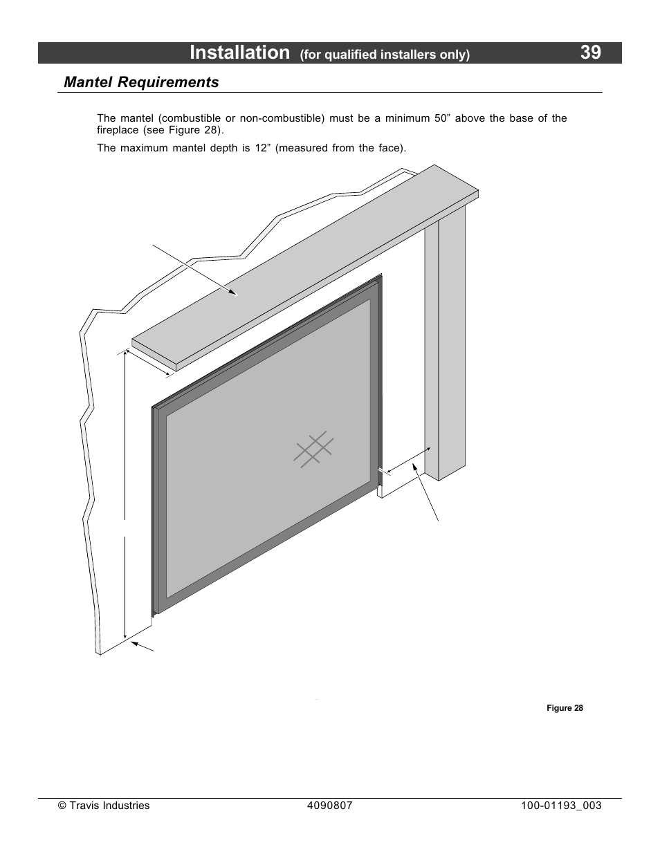 Installation, Mantel requirements | Avalon Firestyles 1080 CF Installation User Manual | Page 39 / 60