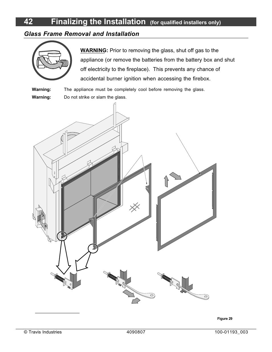 42 finalizing the installation, Glass frame removal and installation | Avalon Firestyles 1080 CF Installation User Manual | Page 42 / 60