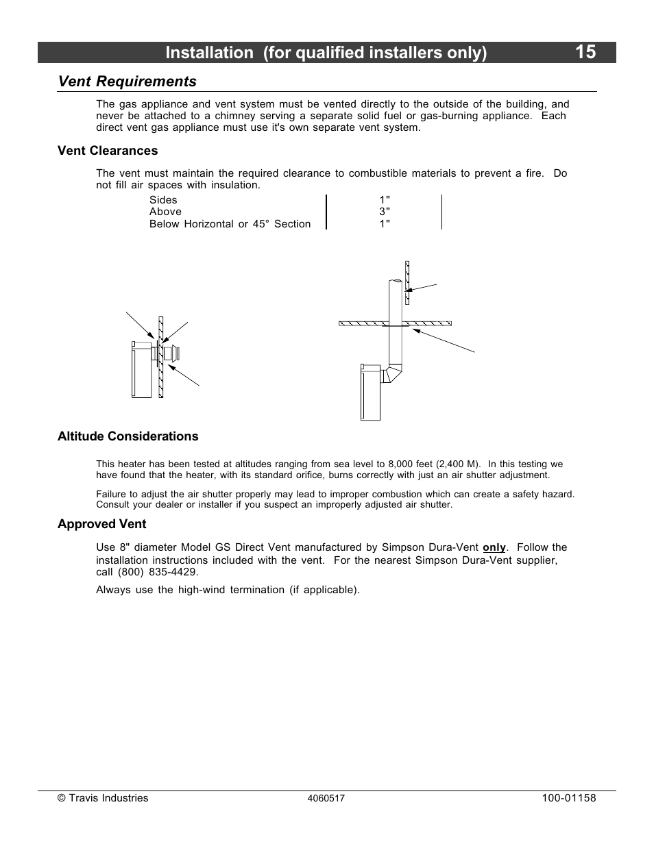 Installation (for qualified installers only), Vent requirements | Avalon Firestyles 21 DV RV User Manual | Page 15 / 54