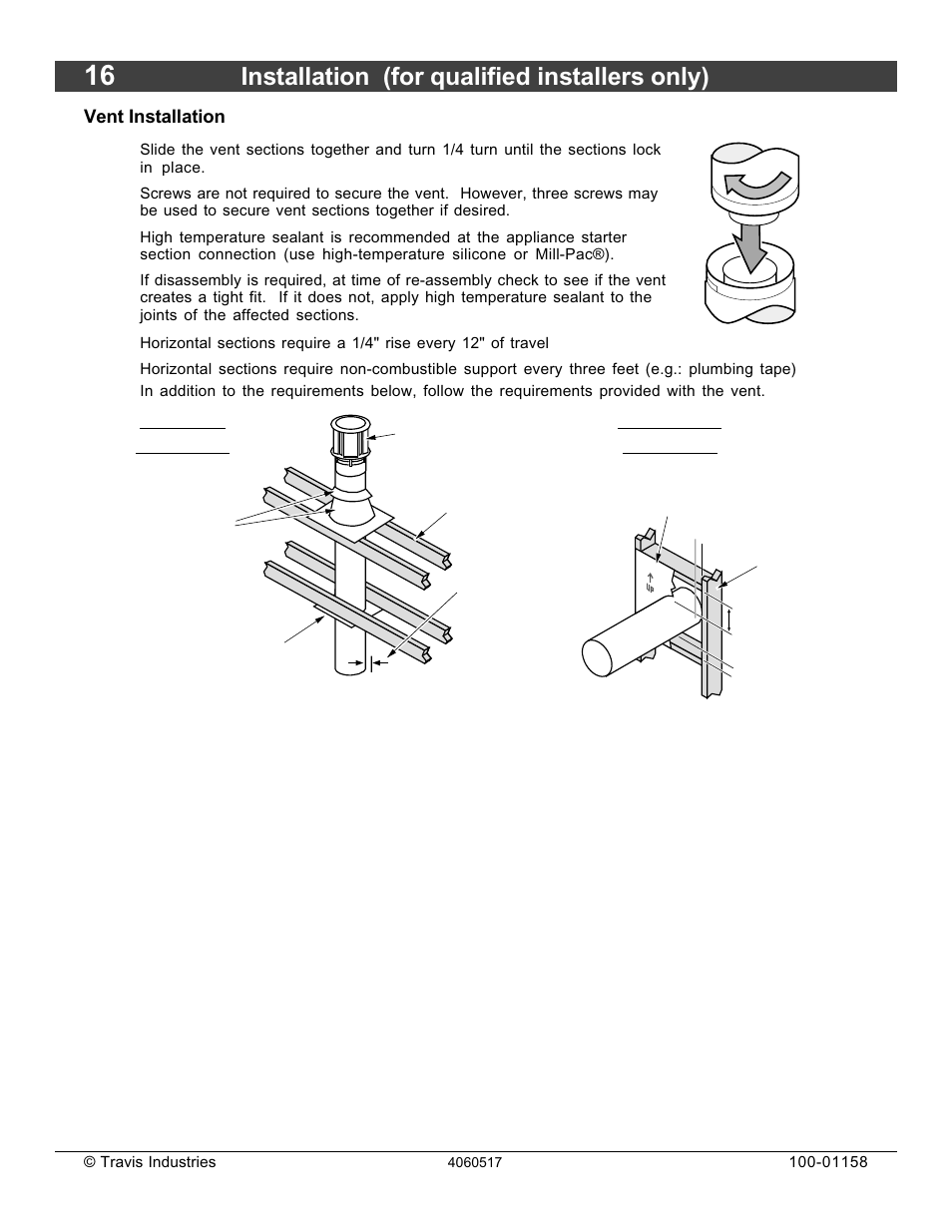 Installation (for qualified installers only), Vent installation | Avalon Firestyles 21 DV RV User Manual | Page 16 / 54