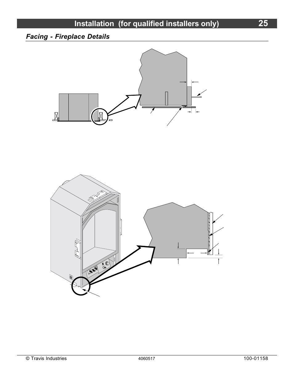 Installation (for qualified installers only), Facing - fireplace details | Avalon Firestyles 21 DV RV User Manual | Page 25 / 54