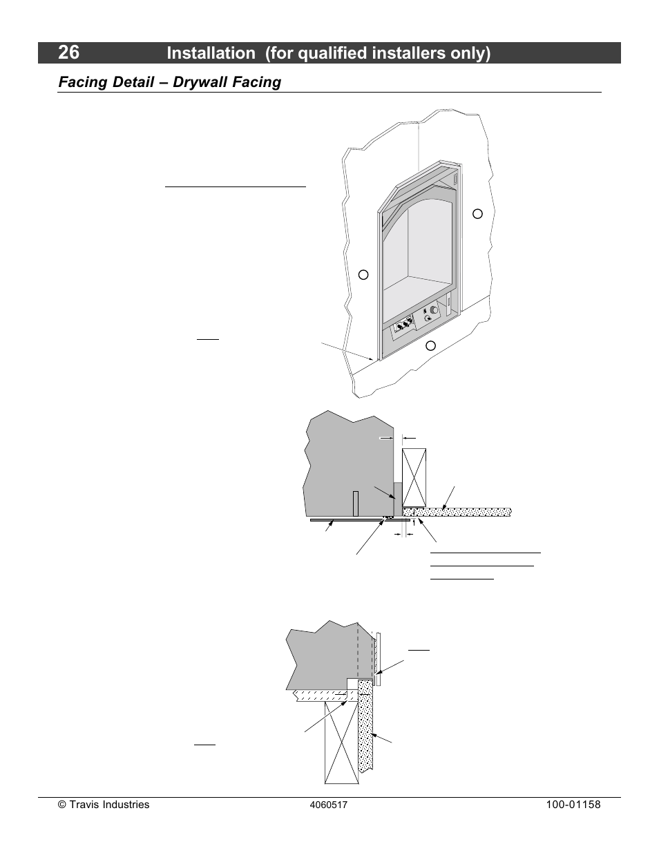 Installation (for qualified installers only), Facing detail – drywall facing | Avalon Firestyles 21 DV RV User Manual | Page 26 / 54