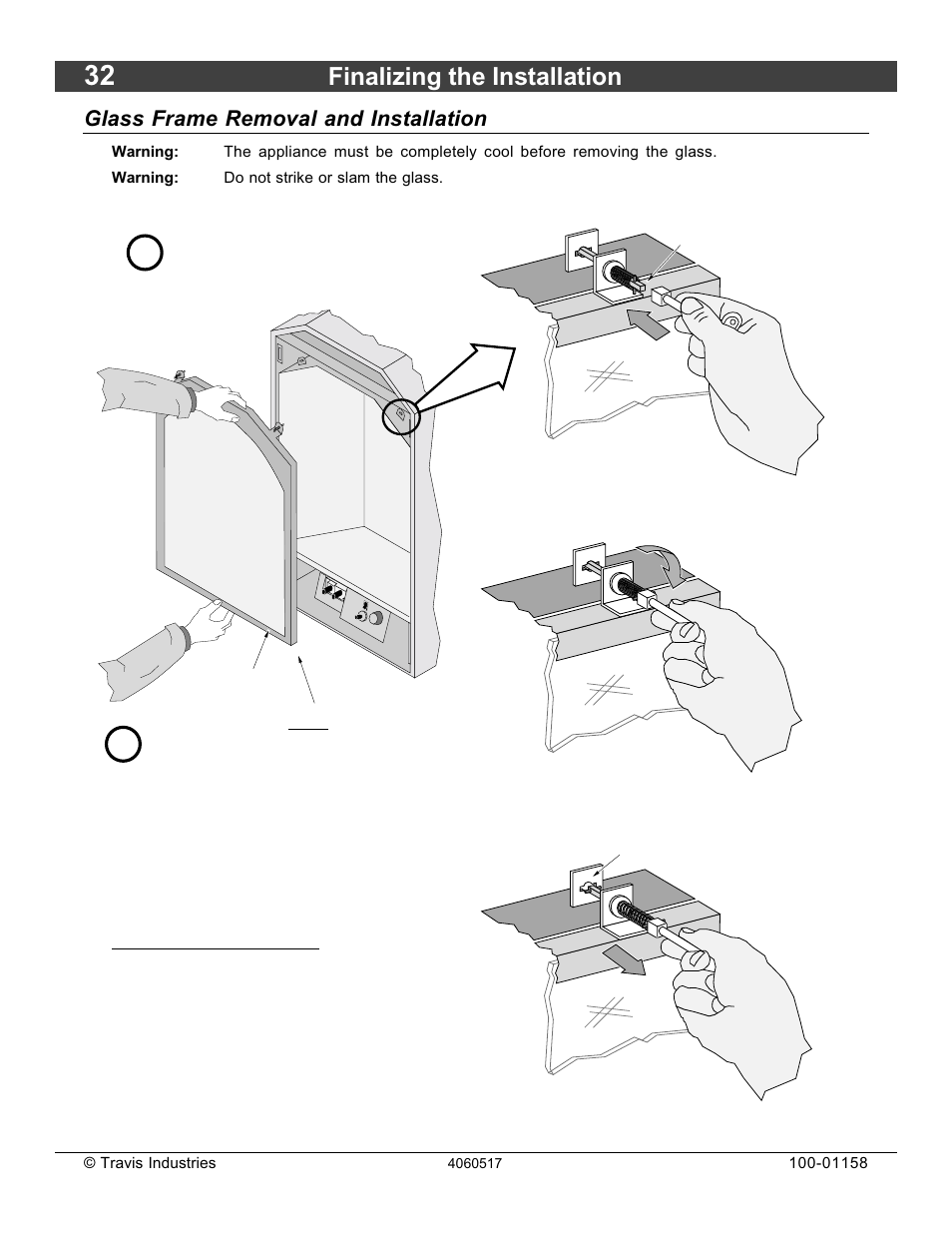 Finalizing the installation, Glass frame removal and installation | Avalon Firestyles 21 DV RV User Manual | Page 32 / 54