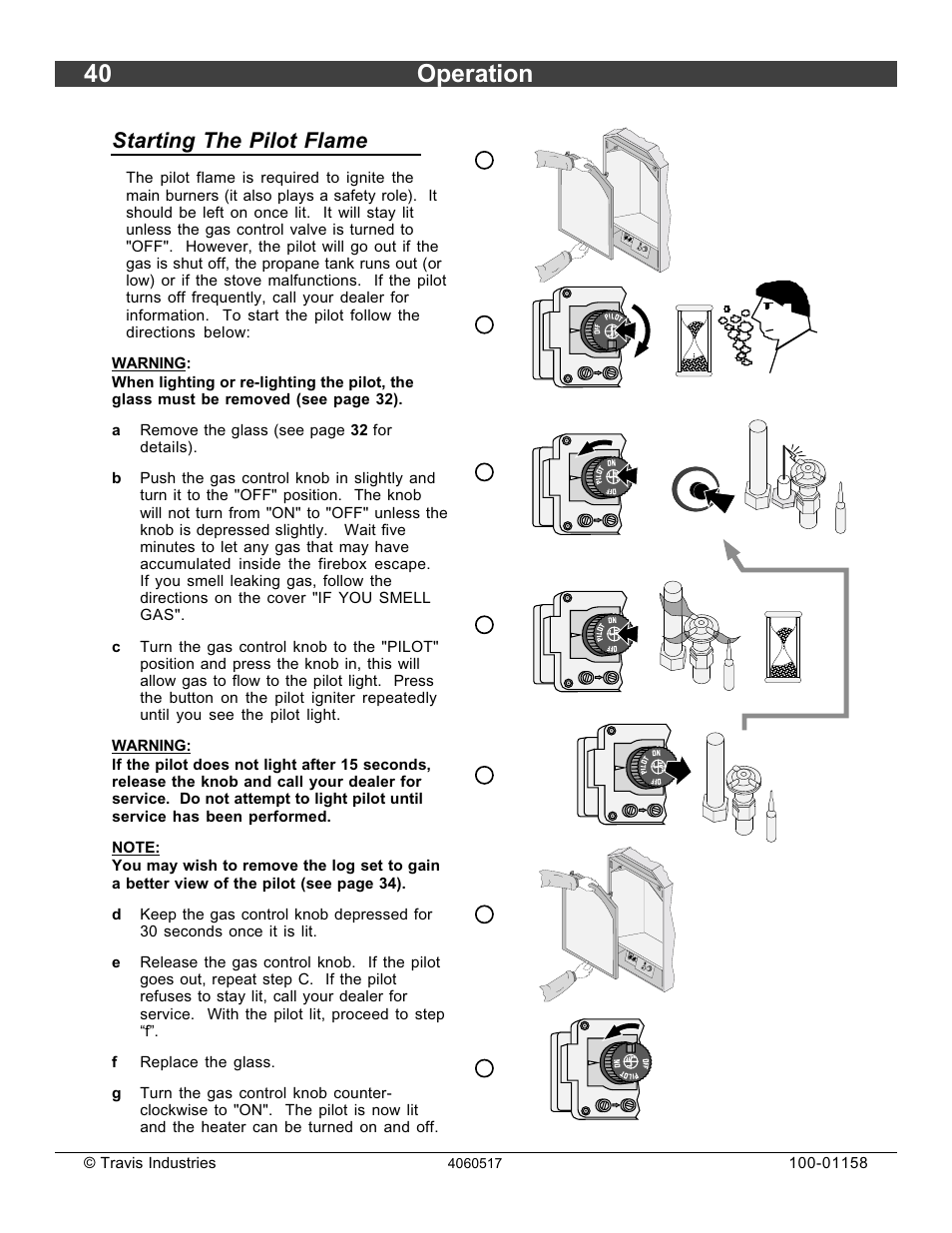 40 operation, Starting the pilot flame | Avalon Firestyles 21 DV RV User Manual | Page 40 / 54