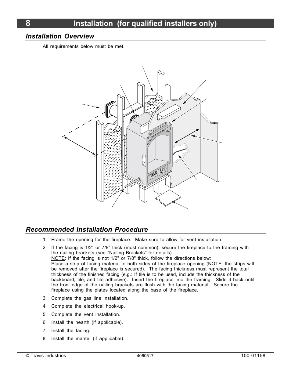 Installation (for qualified installers only), Installation overview, Recommended installation procedure | Avalon Firestyles 21 DV RV User Manual | Page 8 / 54
