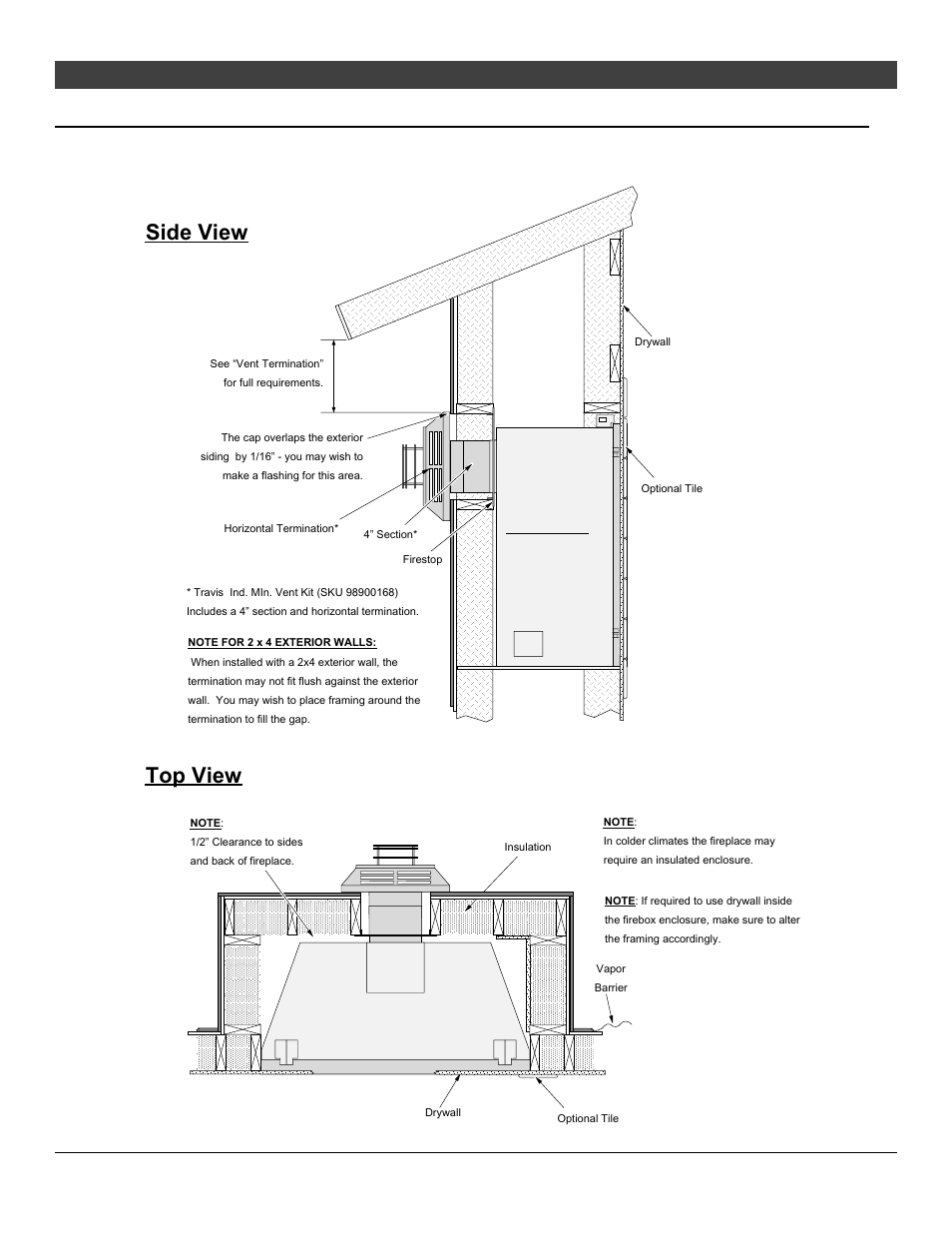 4 2 installation, Side view top view, For qualified installers only) | Avalon Firestyles 564 SS Gas Installation User Manual | Page 42 / 70