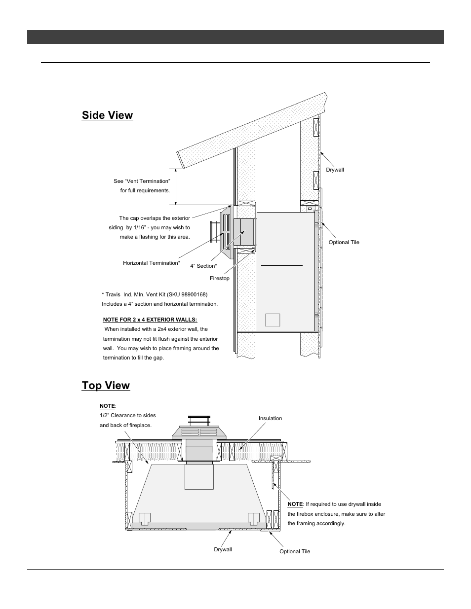 Installation, Side view top view, For qualified installers only) | Avalon Firestyles 564 SS Gas Installation User Manual | Page 43 / 70