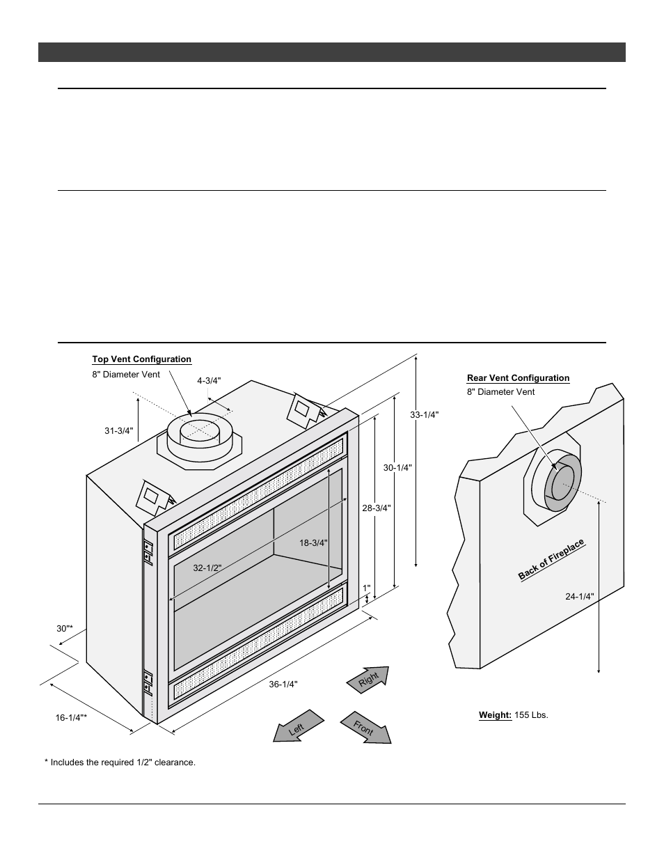 6features and specifications, Installation options, Heating specifications | Dimensions | Avalon Firestyles 564 SS Gas Installation User Manual | Page 6 / 70
