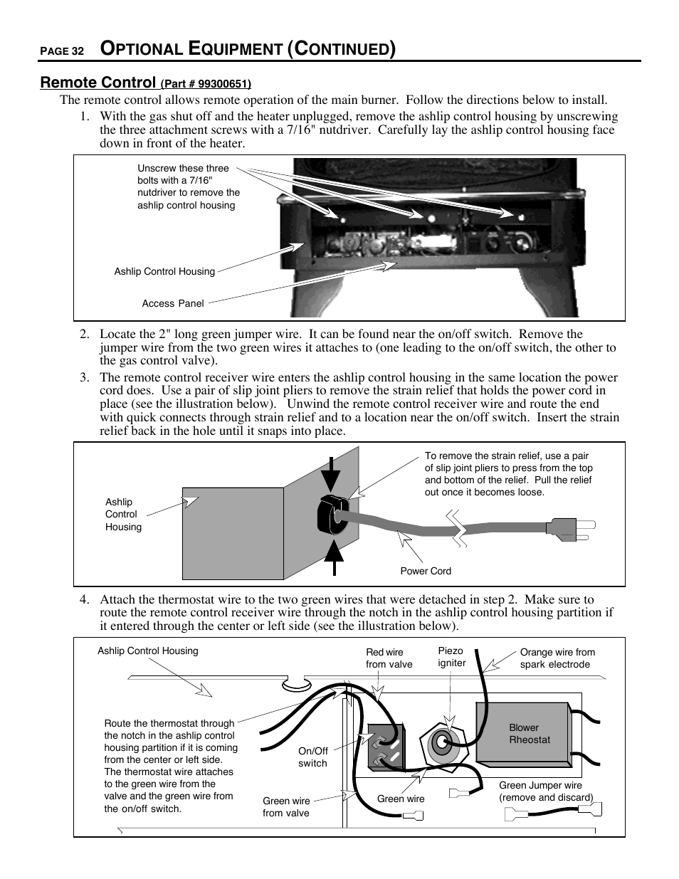 Ptional, Quipment, Ontinued | Remote control | Avalon Firestyles 700 B-Vent-1994 User Manual | Page 32 / 38
