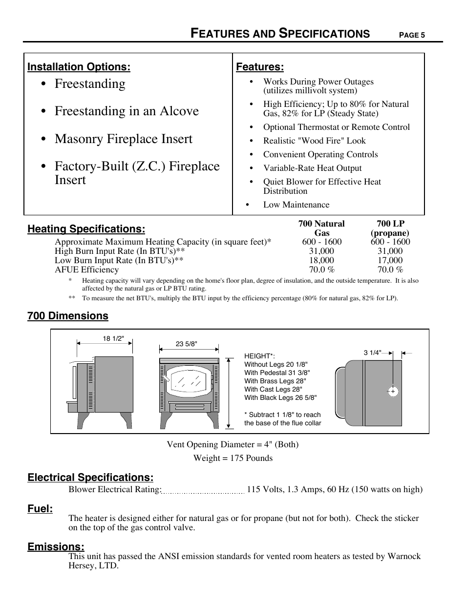 Avalon Firestyles 700 B-Vent-1994 User Manual | Page 5 / 38