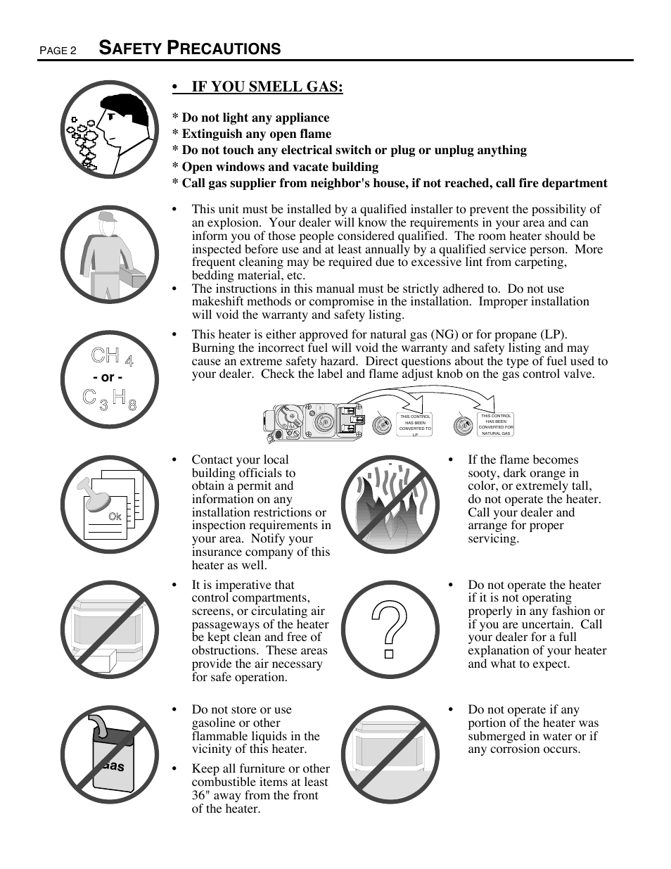 Afety, Recautions ¥ if you smell gas | Avalon Firestyles B-Vent-1995 User Manual | Page 2 / 42