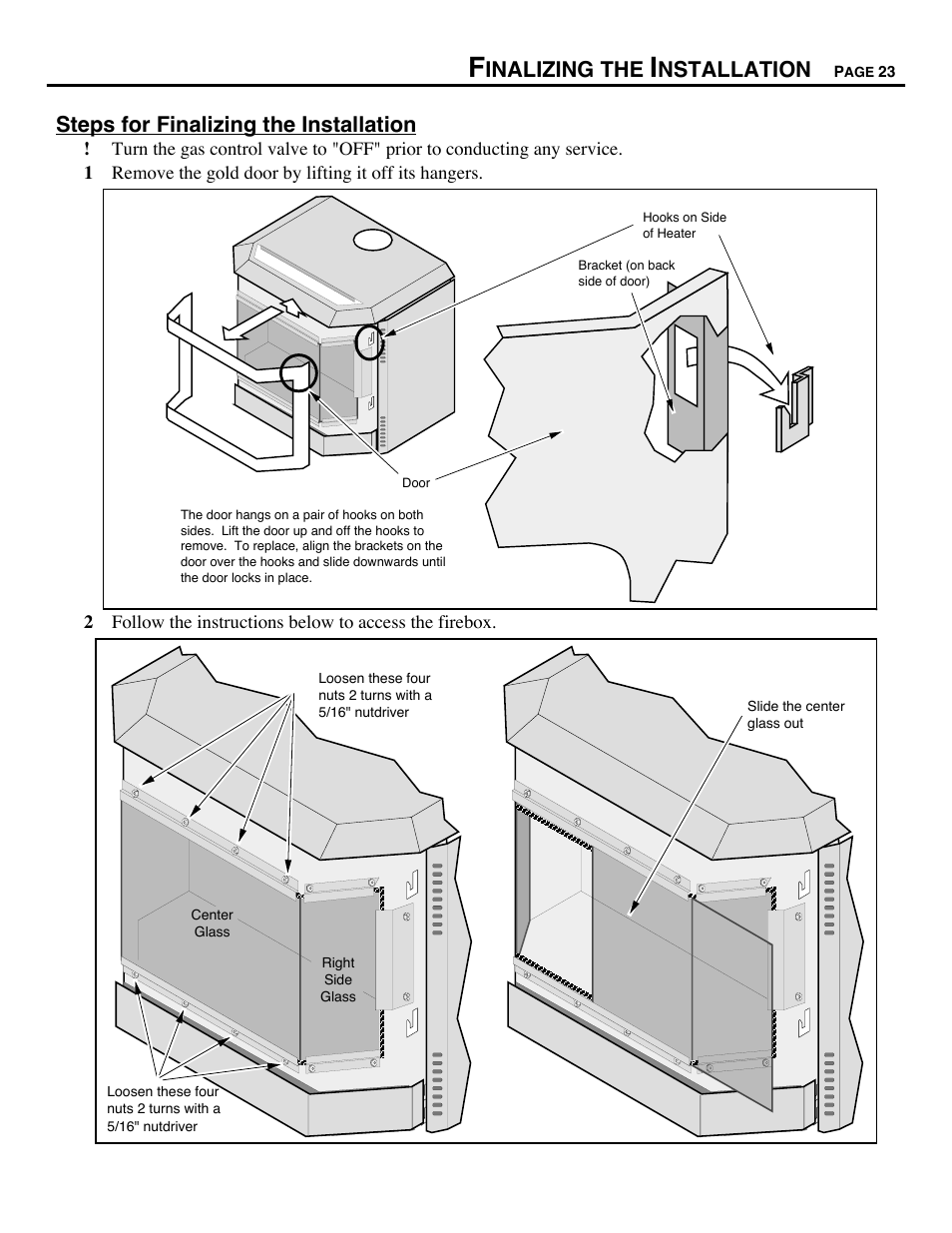 Inalizing the, Nstallation, Steps for finalizing the installation | Avalon Firestyles B-Vent-1995 User Manual | Page 23 / 42