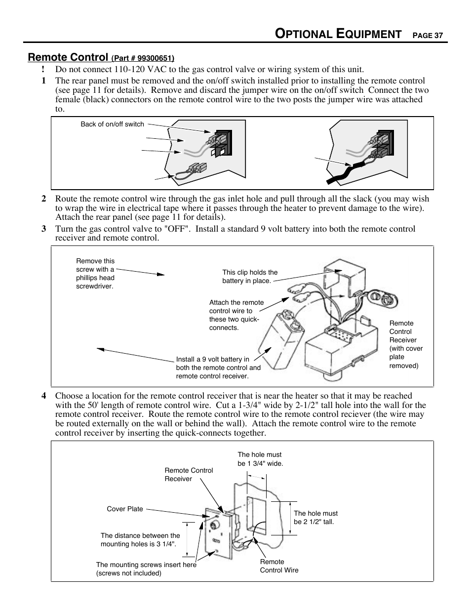 Ptional, Quipment, Remote control | Avalon Firestyles B-Vent-1995 User Manual | Page 37 / 42