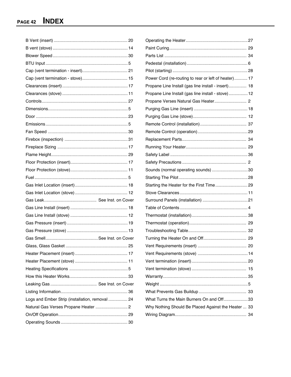 Ndex | Avalon Firestyles B-Vent-1995 User Manual | Page 42 / 42