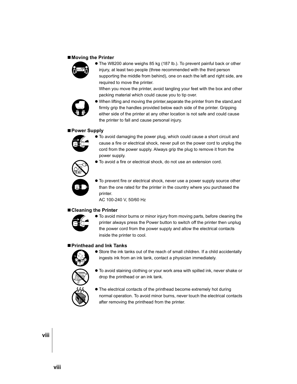 Viii | Canon W8200 User Manual | Page 10 / 196