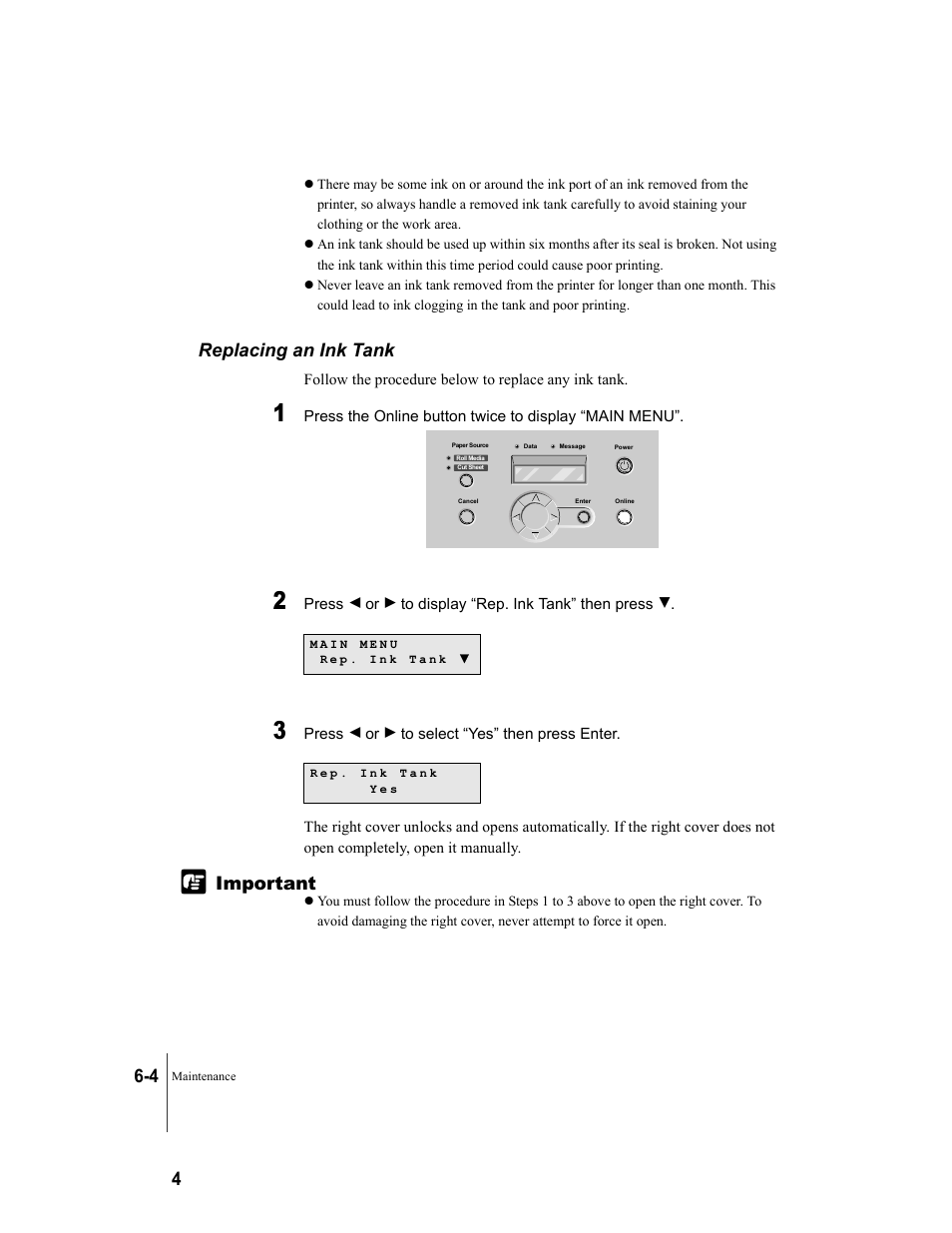 Replacing an ink tank, Replacing an ink tank -4, 4 important | Canon W8200 User Manual | Page 110 / 196