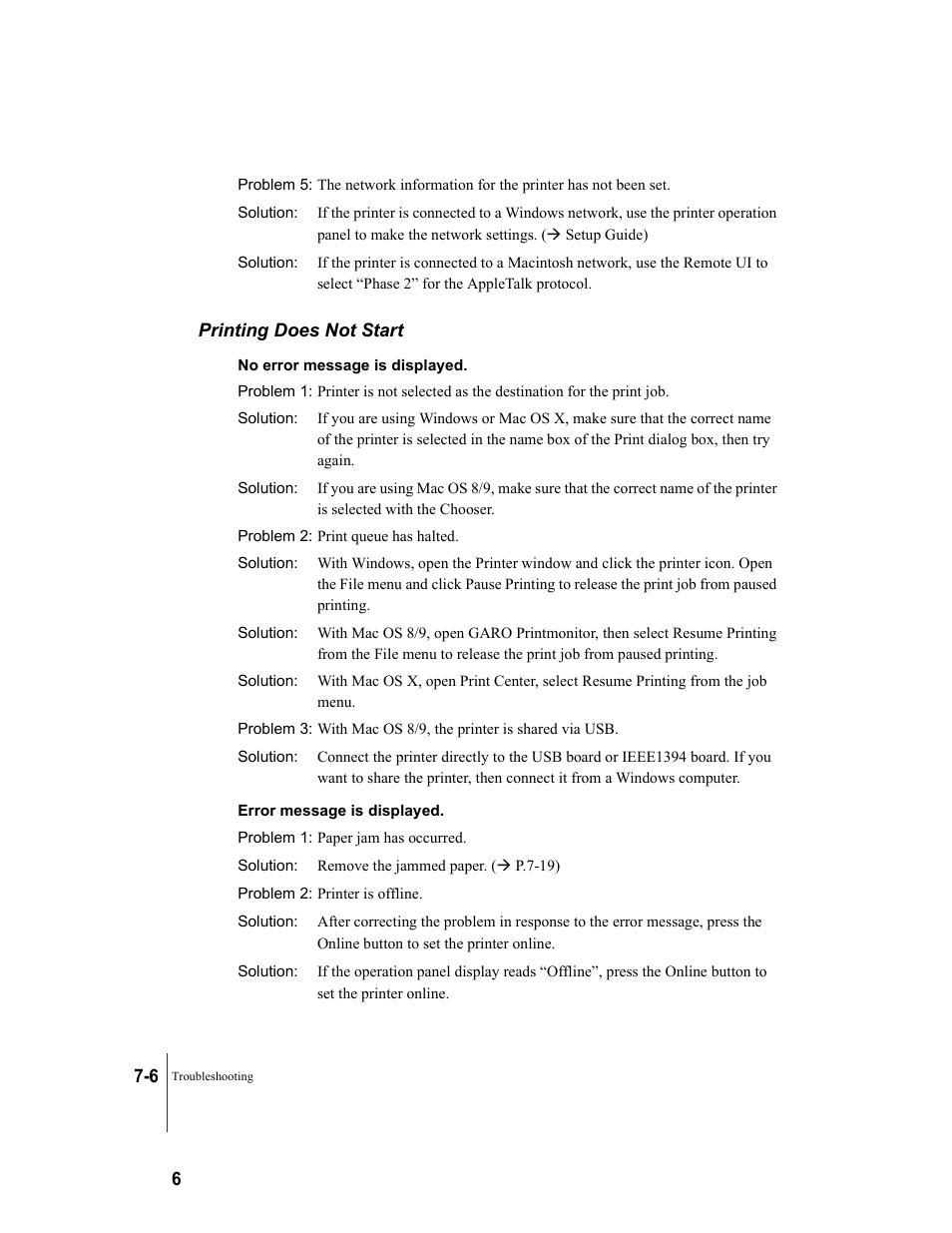 Printing does not start, Printing does not start -6 | Canon W8200 User Manual | Page 138 / 196