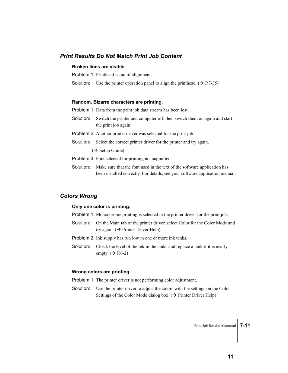 Print results do not match print job content, Colors wrong | Canon W8200 User Manual | Page 143 / 196