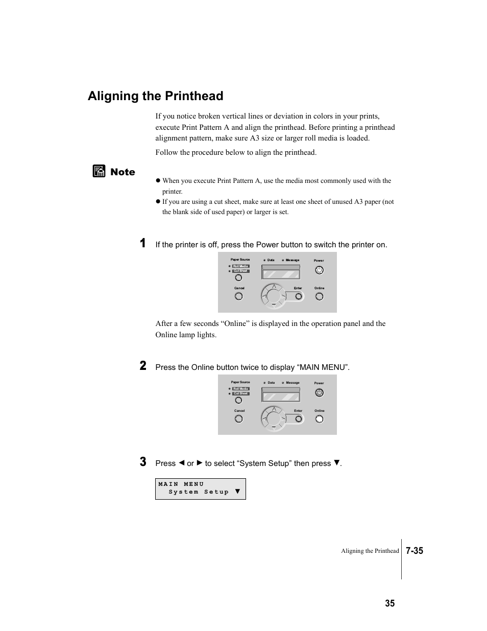 Aligning the printhead, Aligning the printhead -35, Aligning the | Printhead” p.7-35), P.7-35) | Canon W8200 User Manual | Page 167 / 196