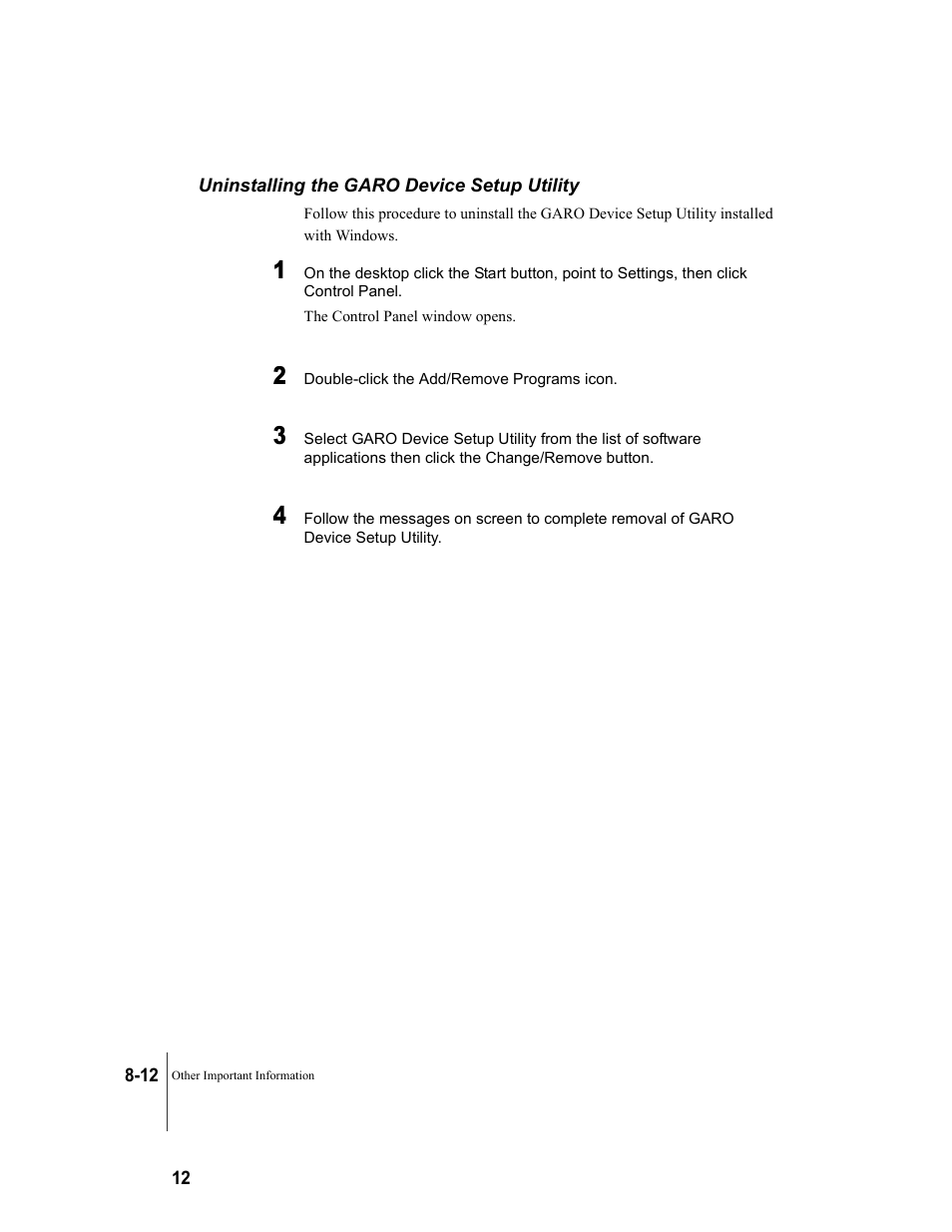 Uninstalling the garo device setup utility, Uninstalling the garo device setup utility -12 | Canon W8200 User Manual | Page 188 / 196