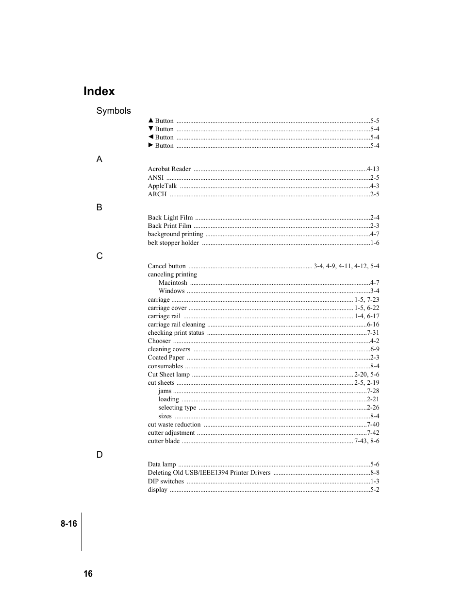 Index, Index -16 | Canon W8200 User Manual | Page 192 / 196