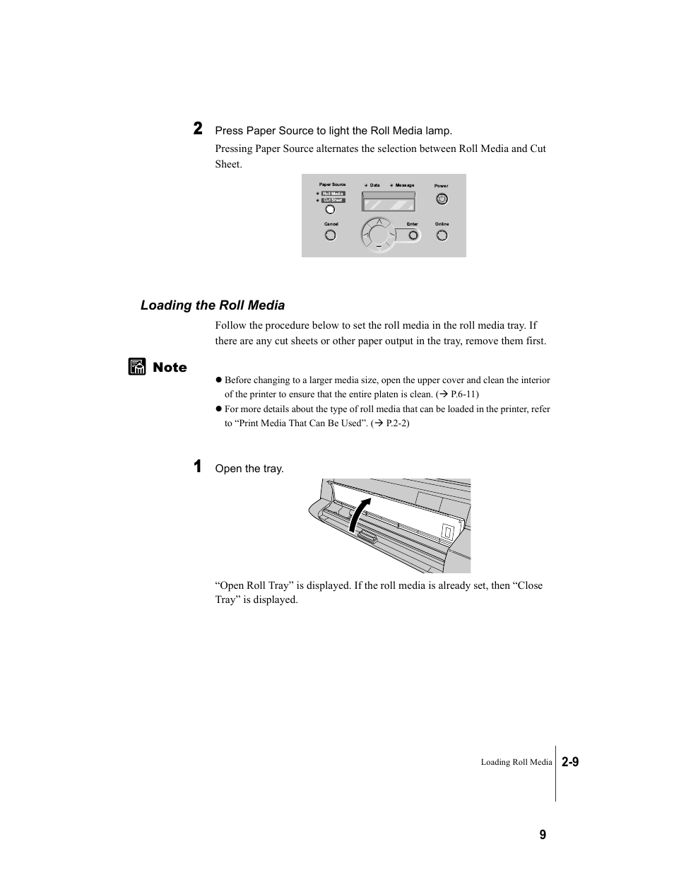 Loading the roll media, Loading the roll media -9, P.2-9 | P.2-9) | Canon W8200 User Manual | Page 37 / 196