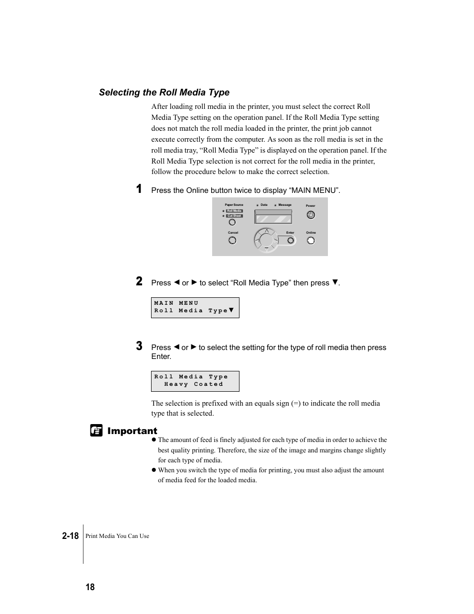 Selecting the roll media type, Selecting the roll media type -18 | Canon W8200 User Manual | Page 46 / 196