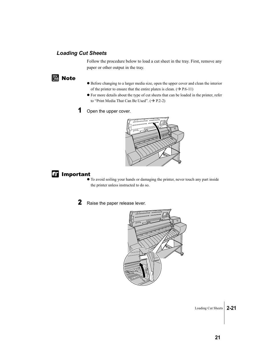 Loading cut sheets, Loading cut sheets -21, P.2-21 | Canon W8200 User Manual | Page 49 / 196