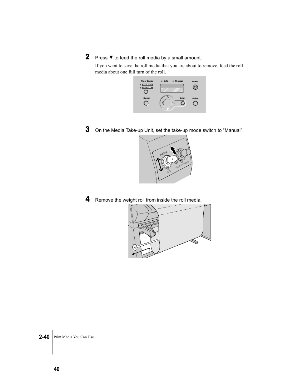 Remove the weight roll from inside the roll media | Canon W8200 User Manual | Page 68 / 196