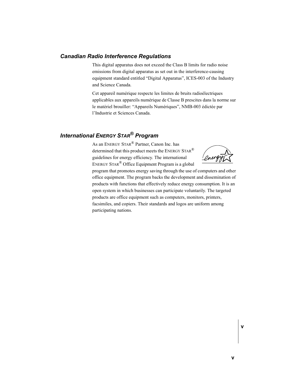 Canadian radio interference regulations, International energy star(r) program | Canon W8200 User Manual | Page 7 / 196