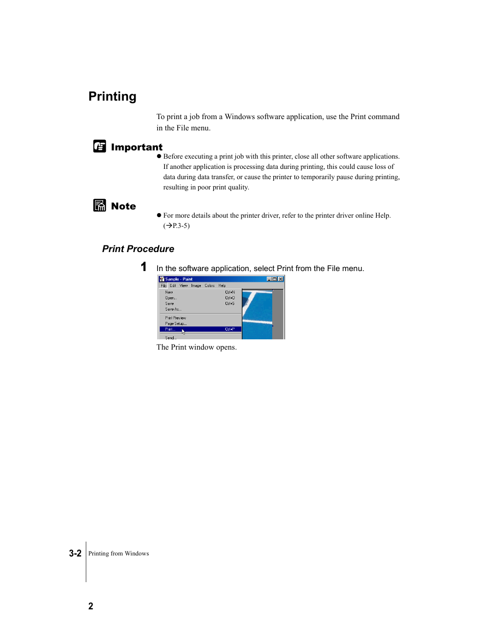 Printing, Print procedure, Printing -2 | Print procedure -2, P.3-2, p | Canon W8200 User Manual | Page 74 / 196
