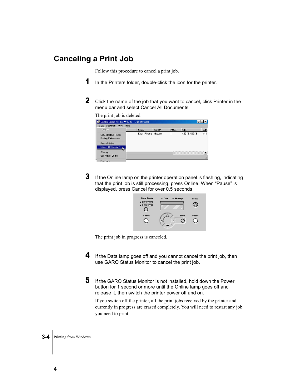 Canceling a print job, Canceling a print job -4 | Canon W8200 User Manual | Page 76 / 196